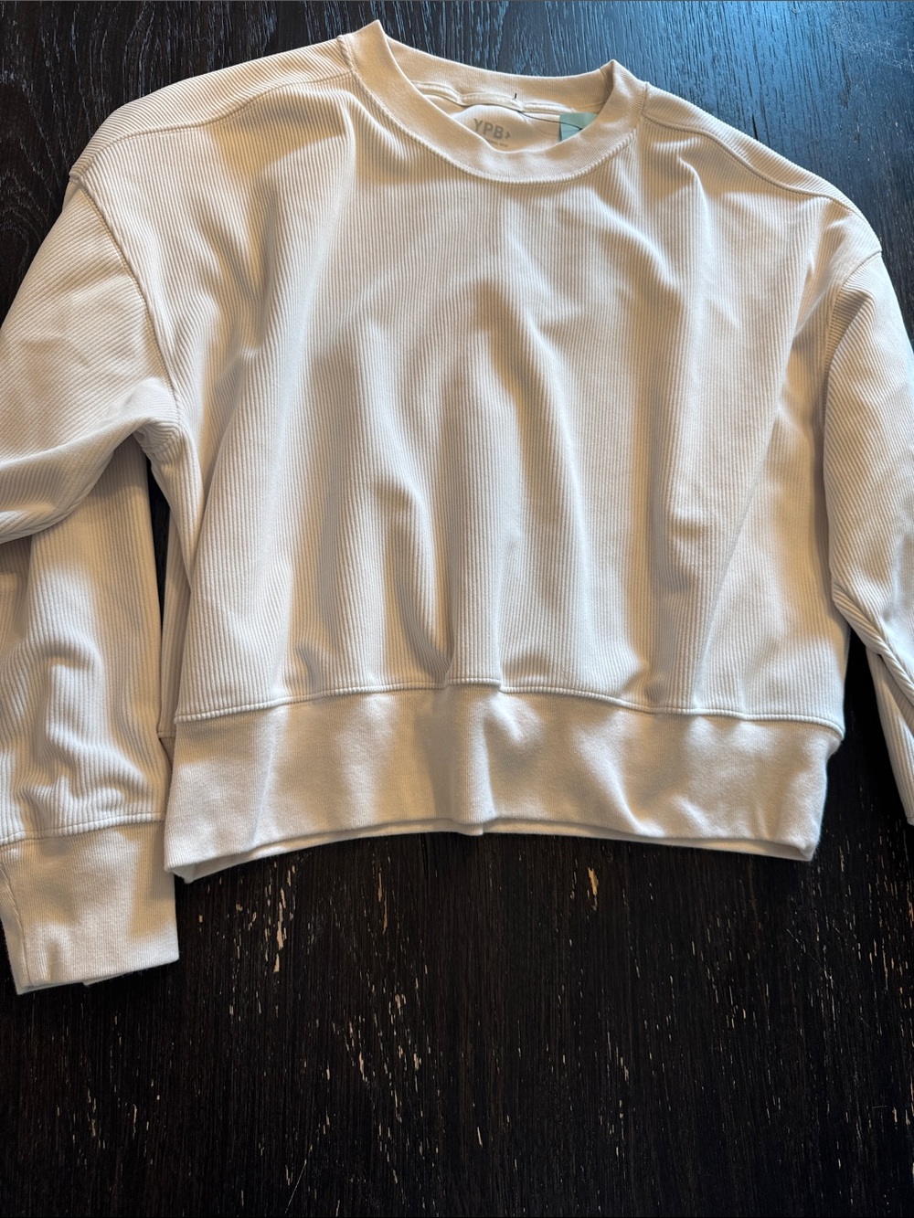 Abercrombie & Fitch Cropped Ribbed Crewneck Sweatshirt - Cream